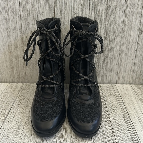 Napoleoni Grannie Black Leather Neoprene Lace-up Lolita Granny Booties - Picture 7 of 10